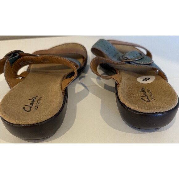Clarks Bendables Slip On Two Tone Brown Blue Leather Slide Comfort Sandals 8 New - Picture 4 of 7